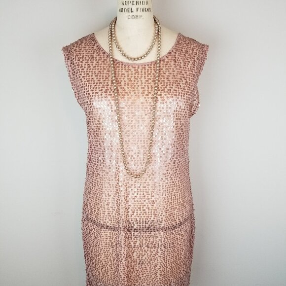 Vintage Rose Pink Sheer Shimmer Sheath Dress * Ladies Size Small - Picture 2 of 6